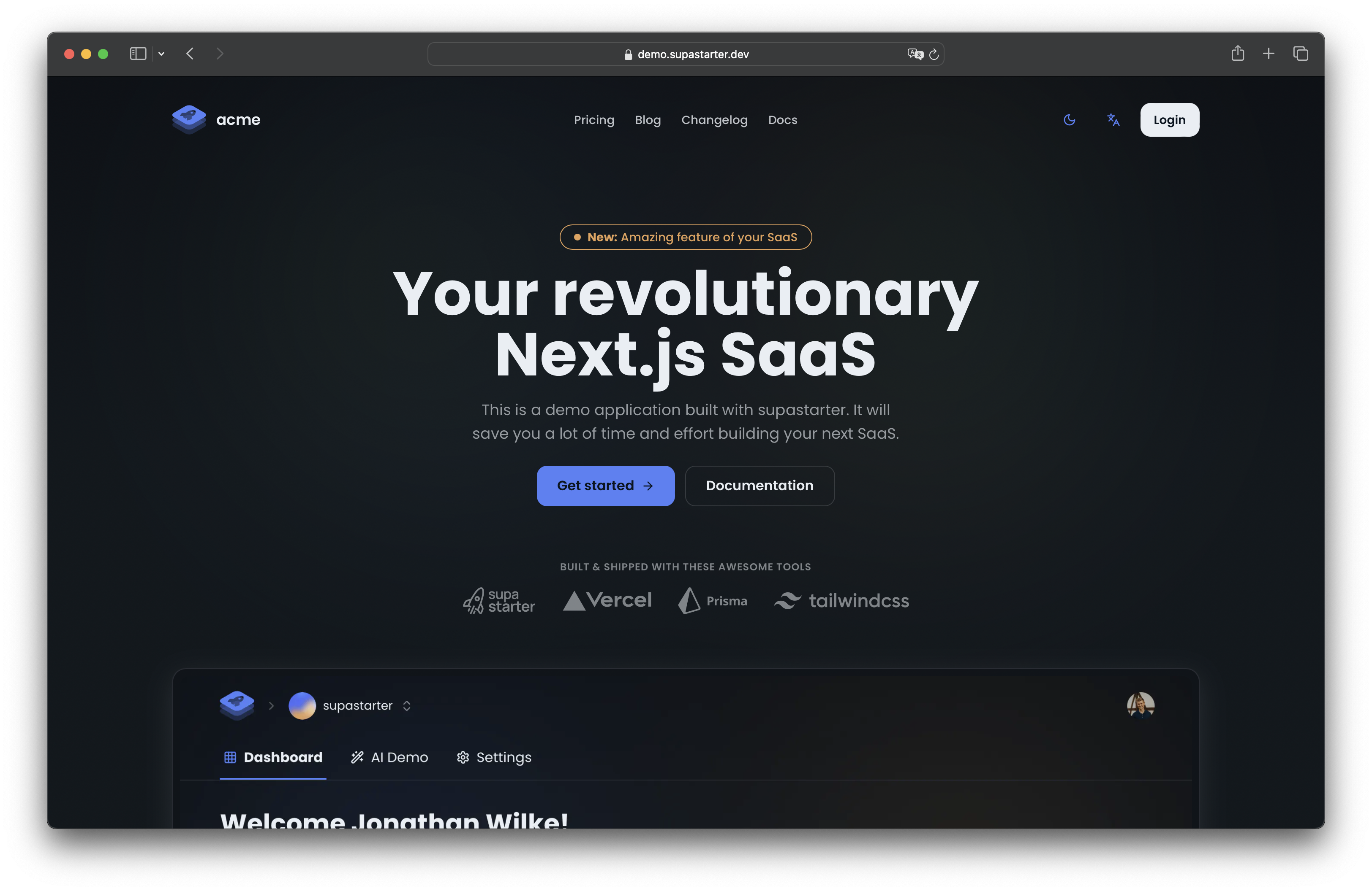 supastarter demo landing page